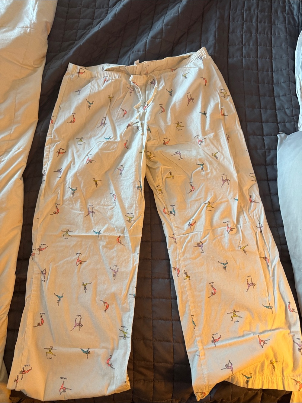 Love by Gap Body Light Cream Lounge Pants with Colorful Yoga Print